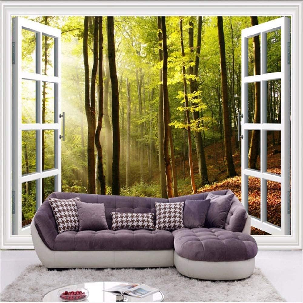 カスタム壁画壁紙3dウィンドウサンシャインフォレスト自然風景リビングルーム寝室家の装飾壁紙3d 400x280cm プレゼント