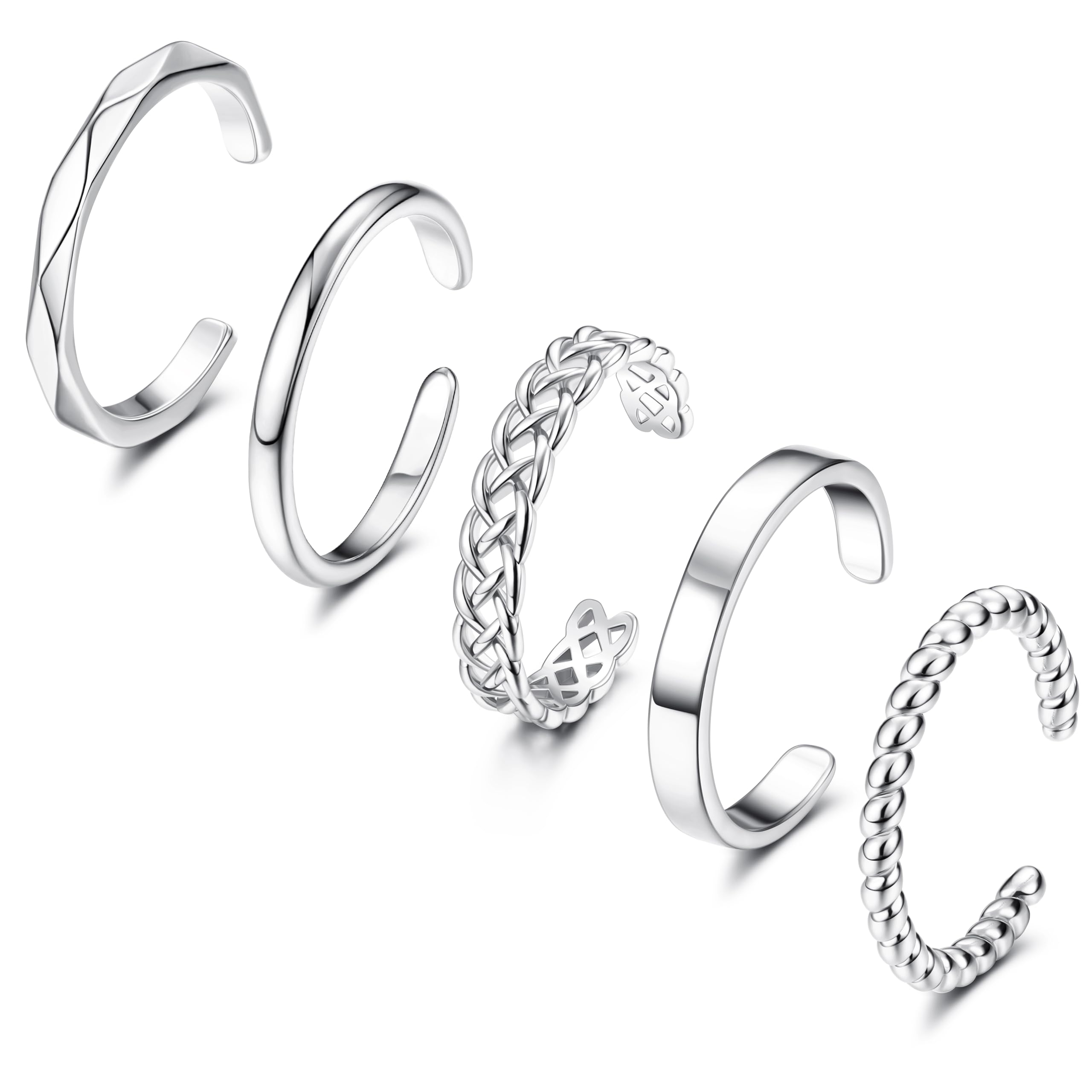 Adramata 5 Pcs Anillos para Mujer Hombre, Chapados en Oro de 14 Quilates Anillos, Anillos Abiertos Ajustables, Anillos de Plata Apilables para Niñas, Sencillos de Pulgares Anillo CóModo