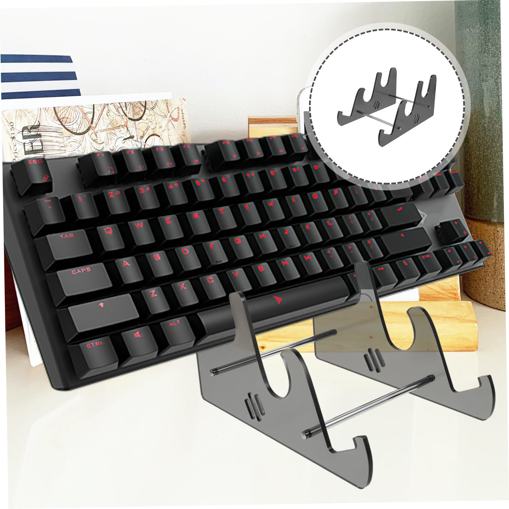 LIOOBO Transparent Acrylic Keyboard Stand Holder Mechanical Keyboard Display Riser for Desk Durable Office Supply Ergonomic Design for Enhanced Typing Experience