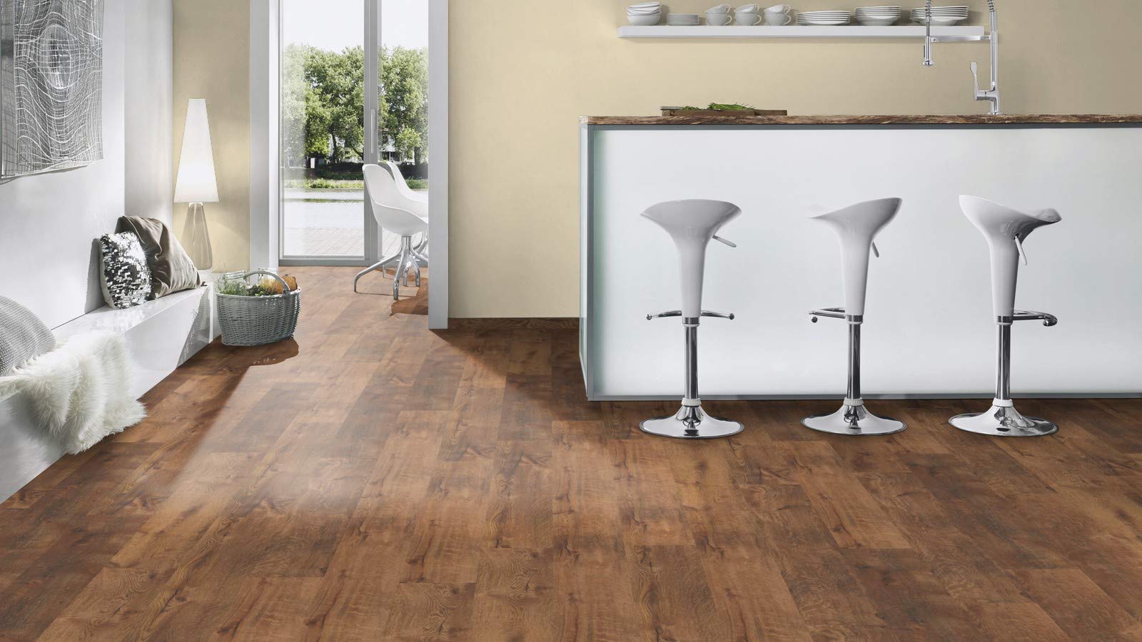 Laminatboden TRECOR® Classic 7 mm Stark, Klicksystem, NK AC3/31 - Garantie 15 Jahre - Format: 1285 x 190 mm - Fußbodenheizung geeignet - Sie kaufen 1 m² (Laminatboden | 1 m², Trend Oak Dark)