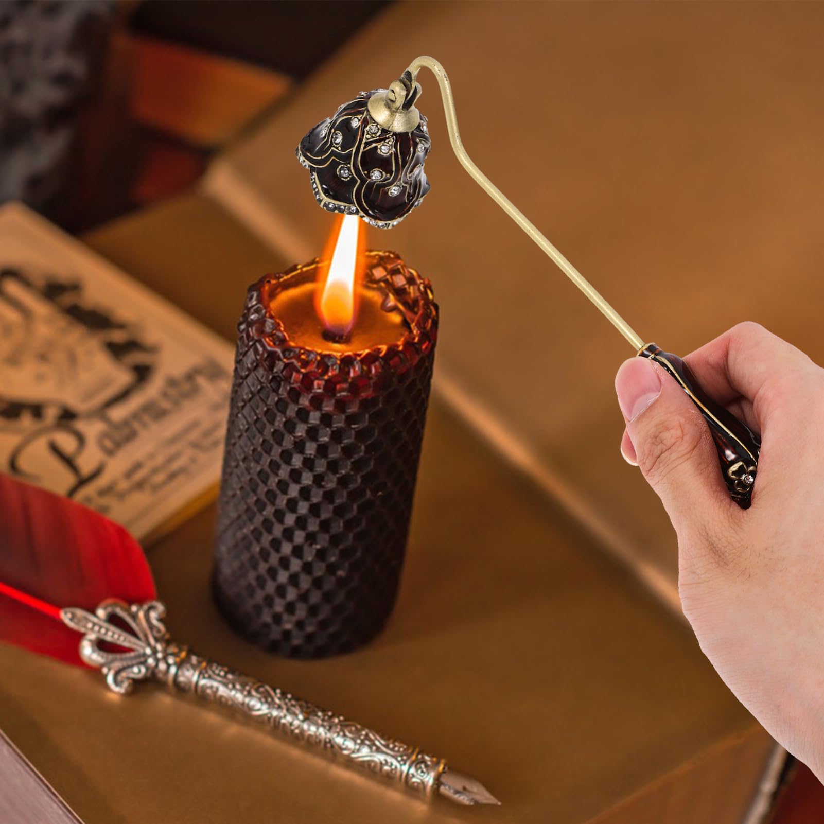 Unomor Decorative Candle Extinguisher Tool Metal Candle Wick Snuffer for Safe and Easy Wick Dousing Present for Candle Lovers for Tealight and Scented Candles