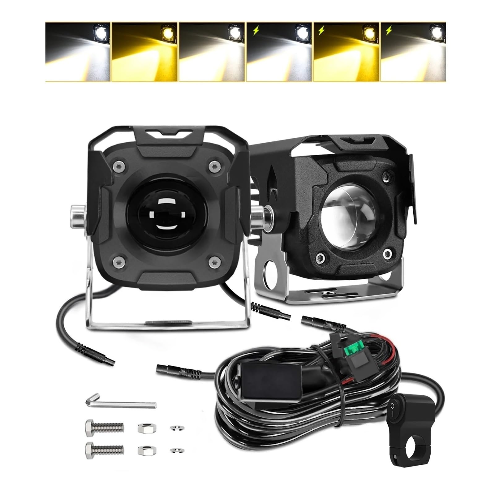 SANCAK Faros De Motocicleta Foco LED Alta Potencia Para Motocicleta 240W 20000LM Juego Interruptor Cable Tira 6 Colores Auxiliar Para Coche Y Camión 12V