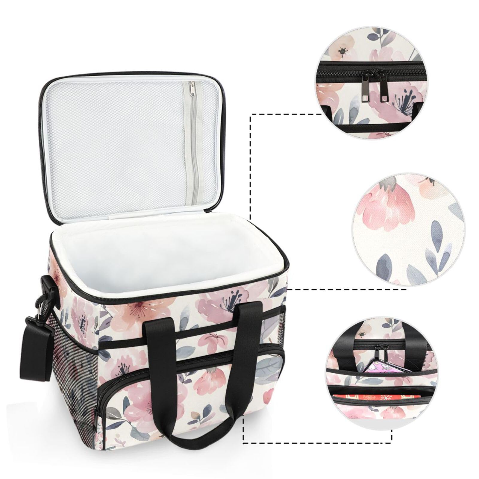 Bolsa térmica grande con estampado de acuarela floral rosa y teñido anudado, bolsa térmica para picnic, 15 L, 24 latas, impermeable, para adultos, hombres y mujeres