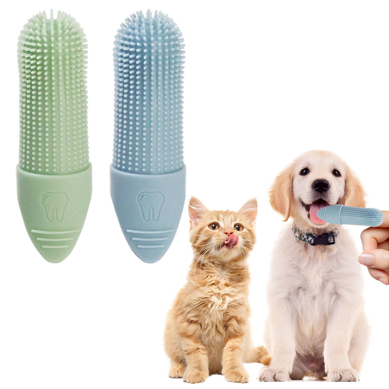 2Pcs Dog Finger Toothbrush, Puppy and Cat Teeth Cleaning for Dental Care Silicone Bristles Tooth Brushes