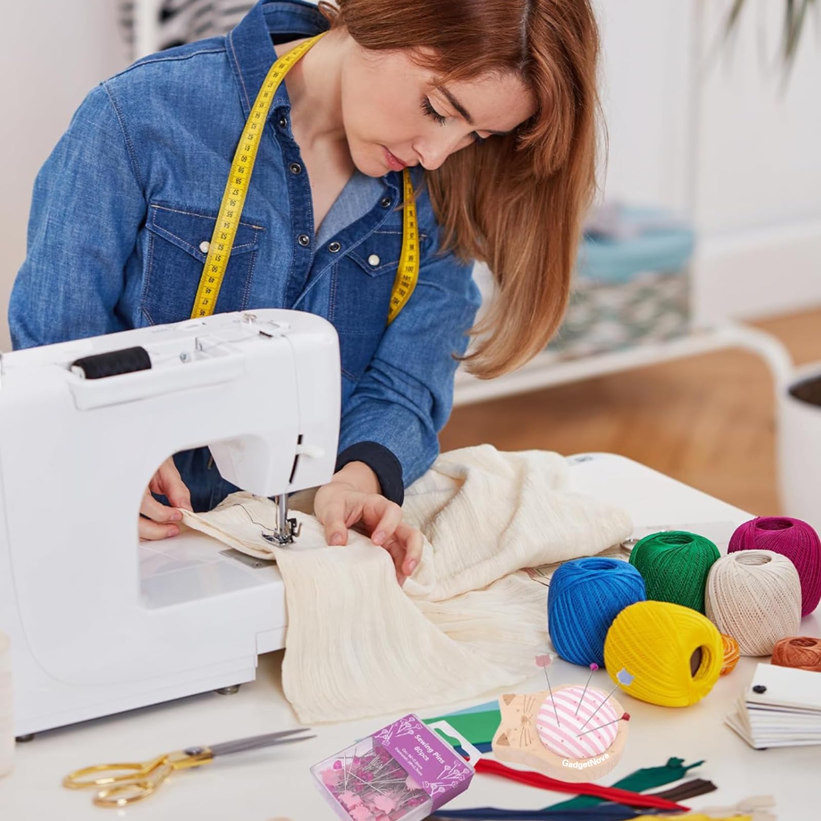 Niedliches Katzen-Nadelkissen-Set – bezauberndes Nadelkissen mit 80 Positionierungsnadeln, Holzsockelkissen zum Nähen, Quilten und für DIY-Projekte