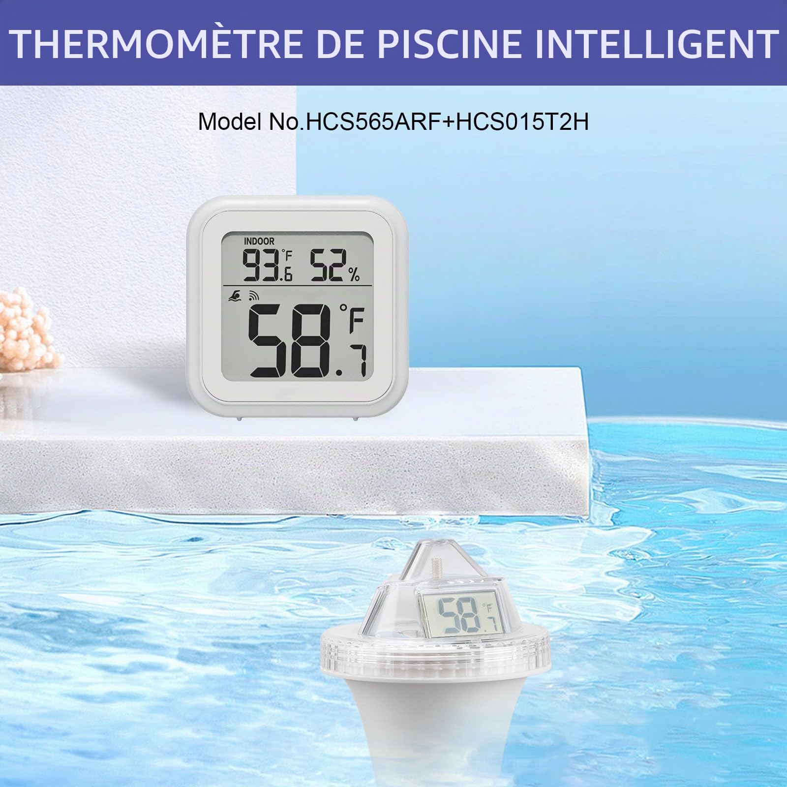 Thermomètre Piscine WiFi avec Passerelle, IP68 Thermometre d'eau Intérieur Extérieur radio numérique Thermomètre de Piscine Moniteur Interieur Contrôle App Portée de 90 Mètres pour Piscine Spa