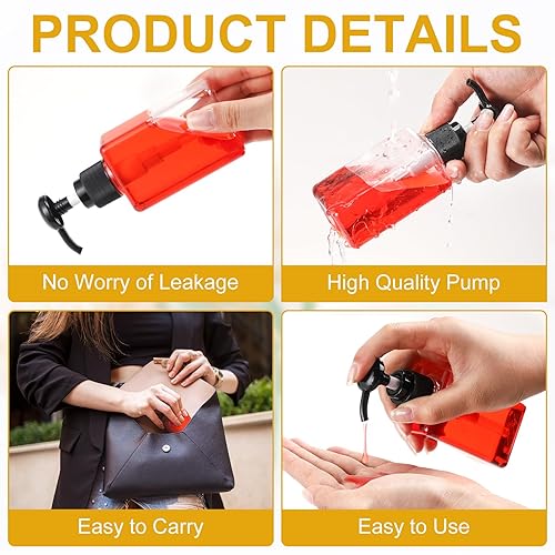 Miniatura 10 de Domensi 24 botellas de viaje de 3.4 onzas, botellas dispensadoras pequeñas, botellas de champú y acondicionador, botellas cuadradas vacías de