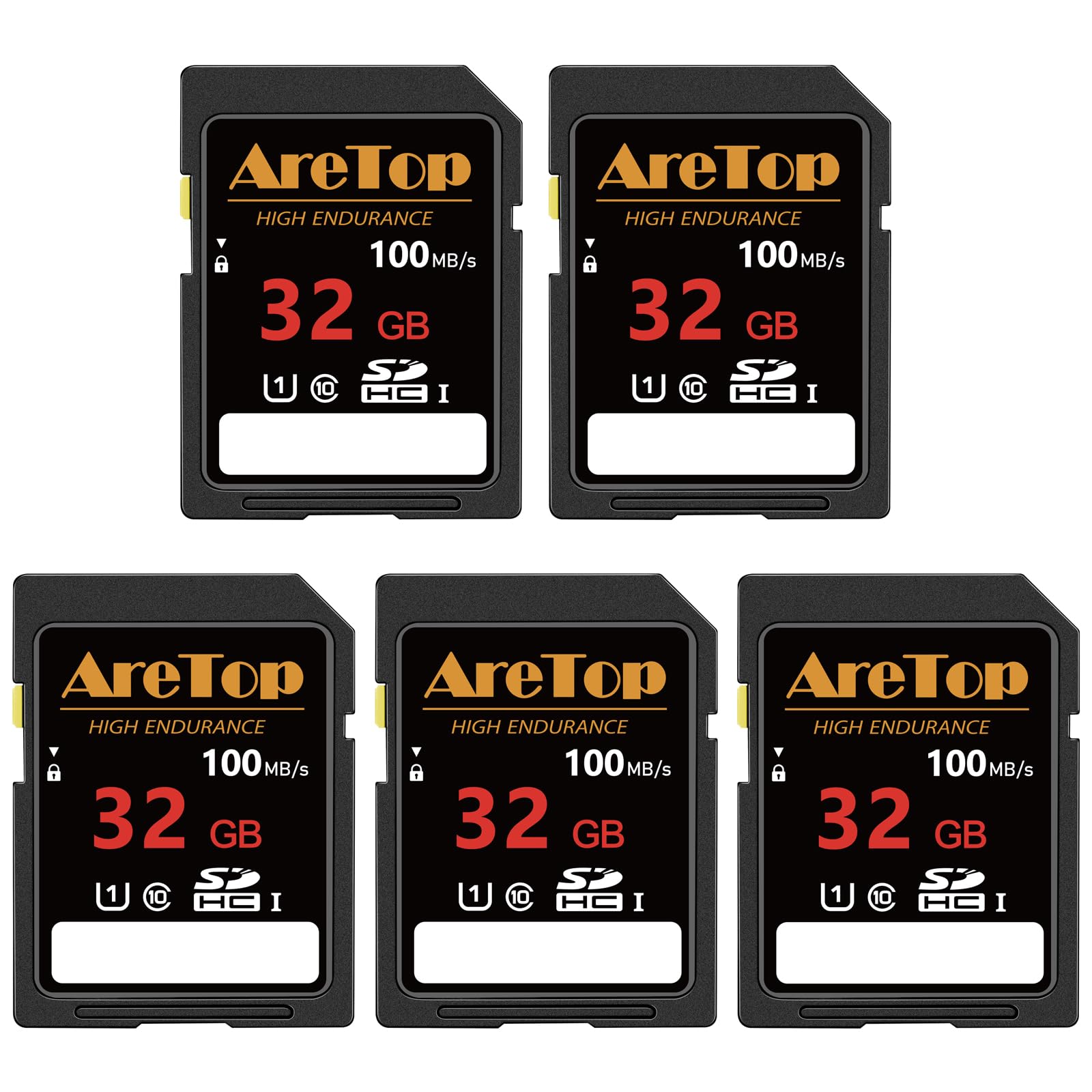 AreTop Tarjeta SD de 32 GB, paquete de 5 tarjetas de memoria SDHC UHS-I Clase 10, paquete de 5 tarjetas digitales seguras de video Full HD de 32 GB para cámaras, DSLR, cámaras de acción y cámara de