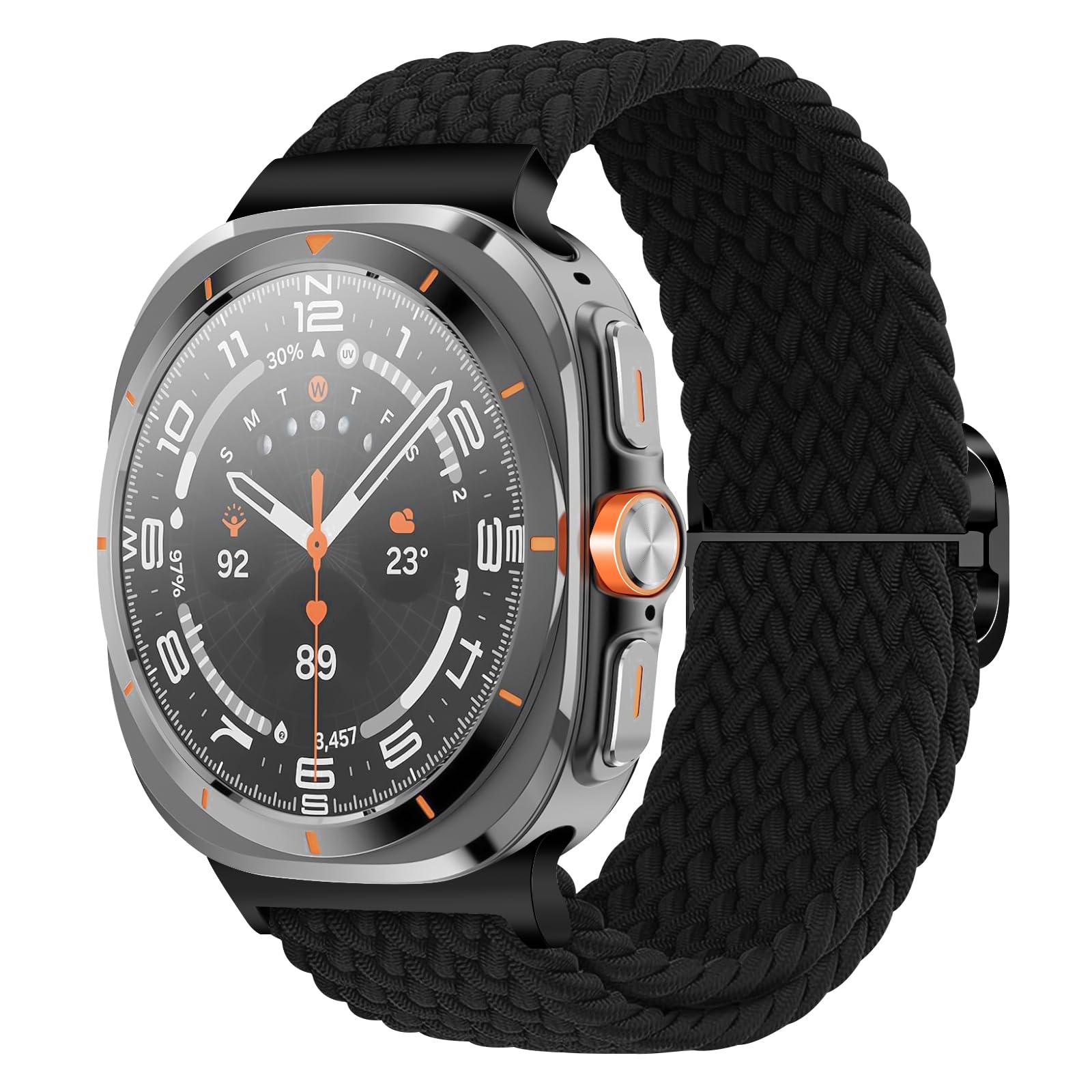 HAYONLIY Nylon Stretchy Braided Band Compatible for Samsung Galaxy Watch Ultra 47mm(2024), No Gap Soft Elastic Sport Adjustable Strap for Galaxy Watch Ultra 47mm Men Women