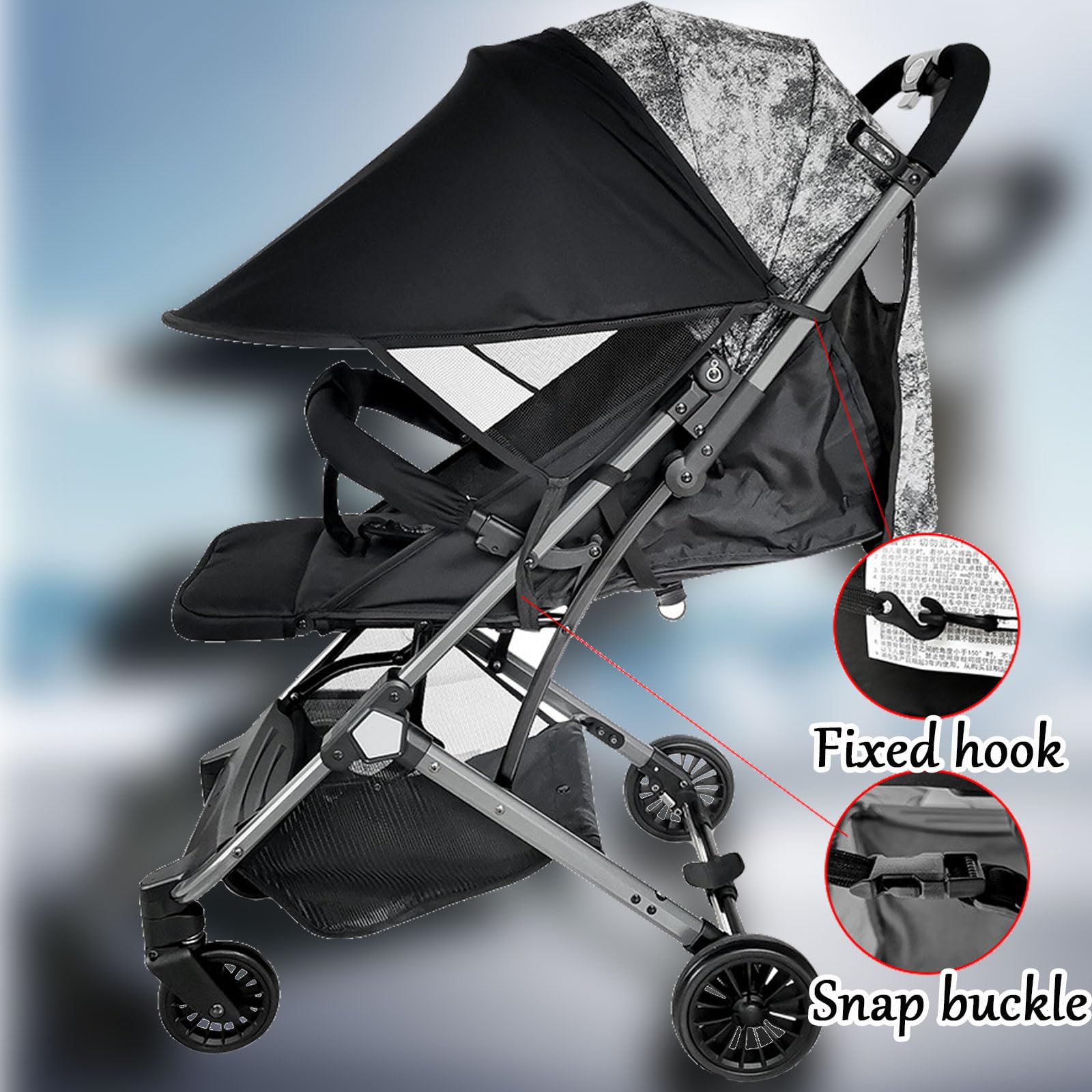 Universal Baby Stroller Sun Cover, Pram Buggy Sunshade and Blackout Blind, Foldable Adjustable Sun Protection Canopy - Image 2