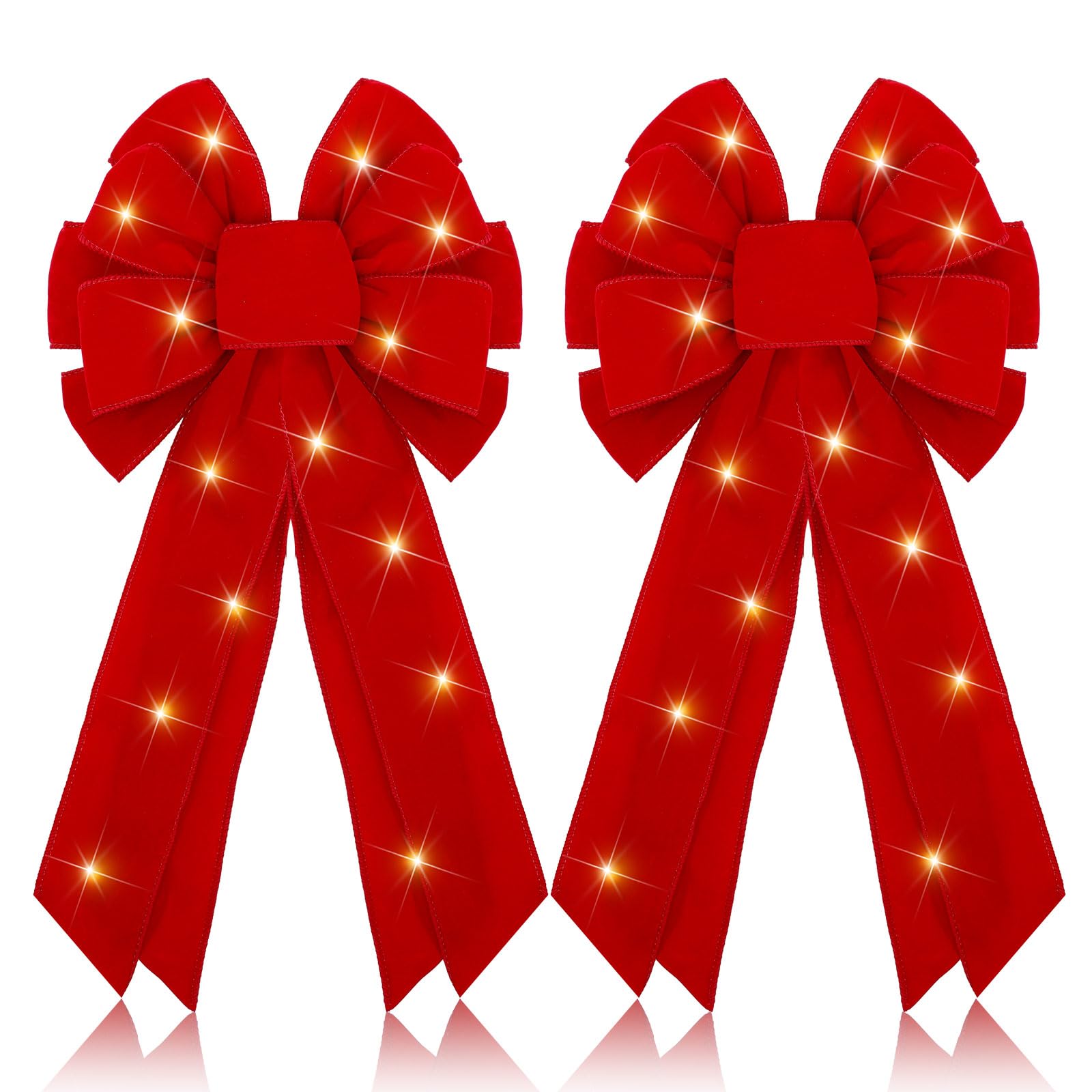 Giegxin Lot de 2 nœuds de couronne de Noël à DEL en toile de jute pour couronne de Noël, décoration murale intérieure et extérieure, 45,7 x 25,4 cm (rouge uni)