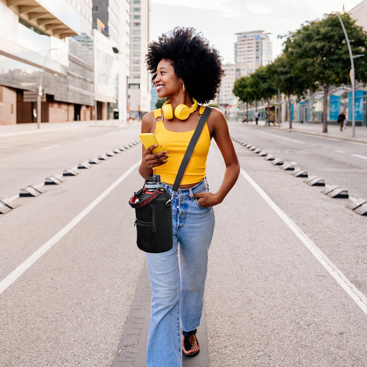 Insulated Water Bottle Bag Neoprene Carrier Sleeve for 32/40/64/128 oz Water Jug Carrying Pouch Sling Strap, Pocket - Image 2