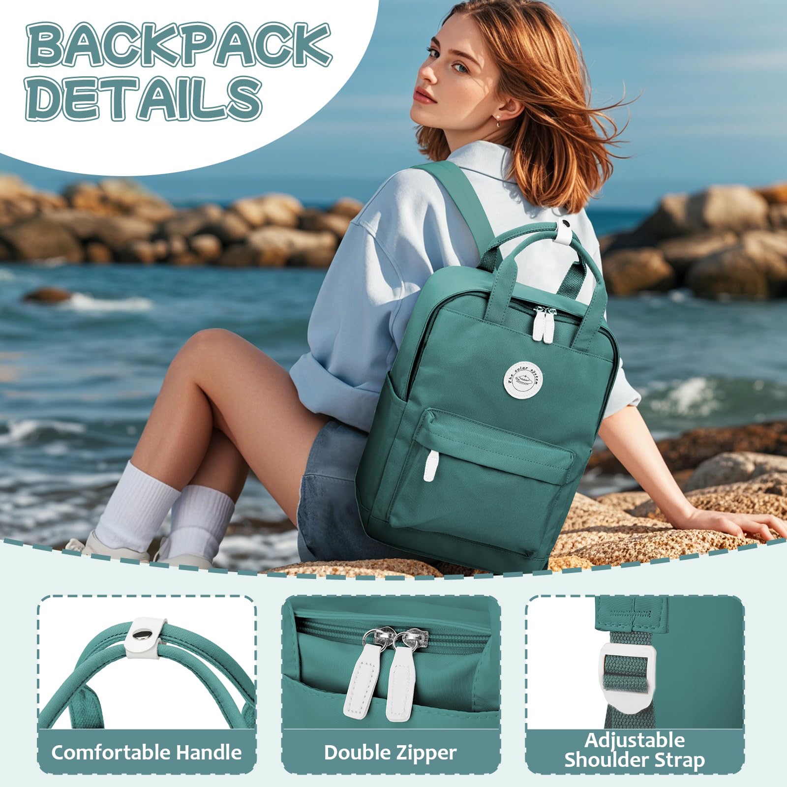 HYC00 Zaino Donna Scuola,Zaino Donna Casual Zaino Scuola Superiore Ragazza Zaino Università Zainetto Cartella, Impermeabile Zaino Porta PC 14 Pollici Zaino per Scuola Media Ragazza Ragazzi Backpack