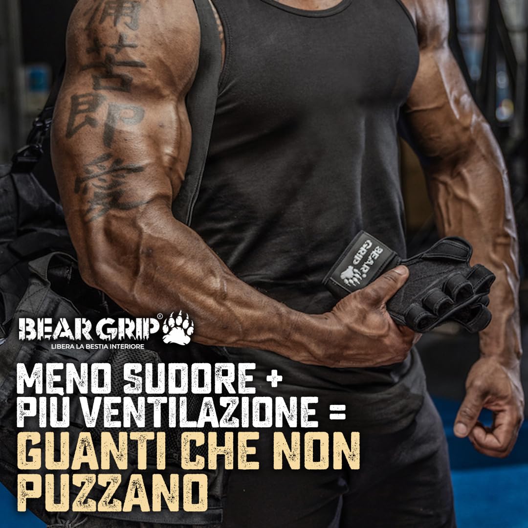 Bear Grip Guanti da allenamento aperti per CrossFit, bodybuilding, sollevamento pesi