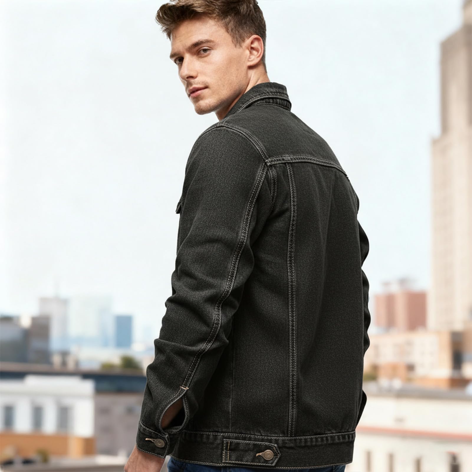 Giacca di jeans da uomo Giacche in denim lavato, giacca da mezza stagione primaverile autunno cappotto vintage giacca da uomo classica denim cargo coat slim fit giacca transizione