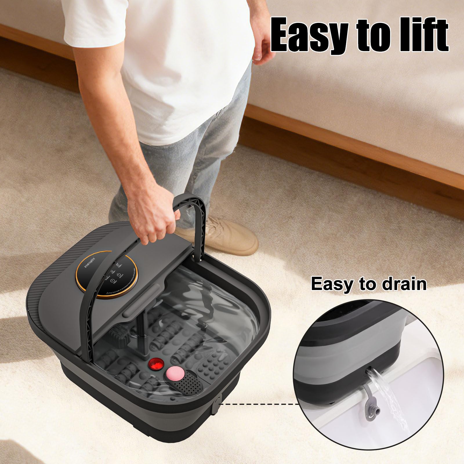 Baño de spa plegable para pies con calor y masajeador, burbujas, control de temperatura, control remoto, pantalla táctil, piedra pómez, spa de pies de pedicura para relajación, regalo para mujeres y