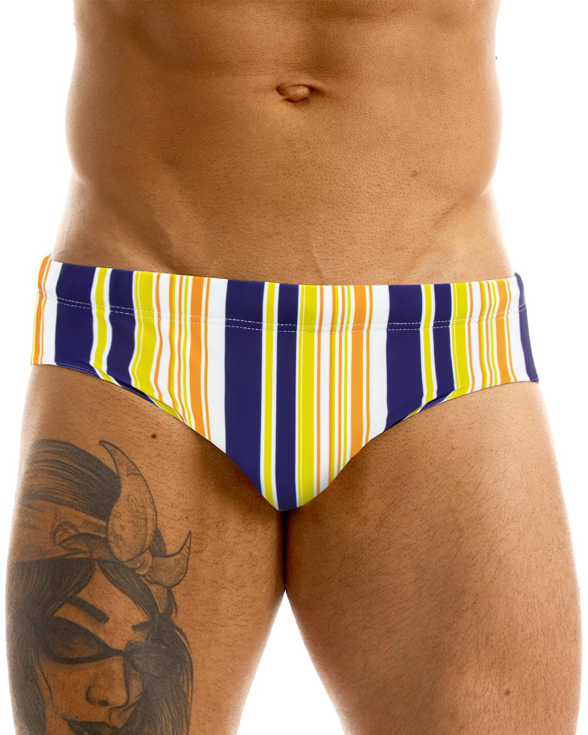 MIZOKMens Striped Swim Briefs Sexy Low Rise Bikini Swimwear