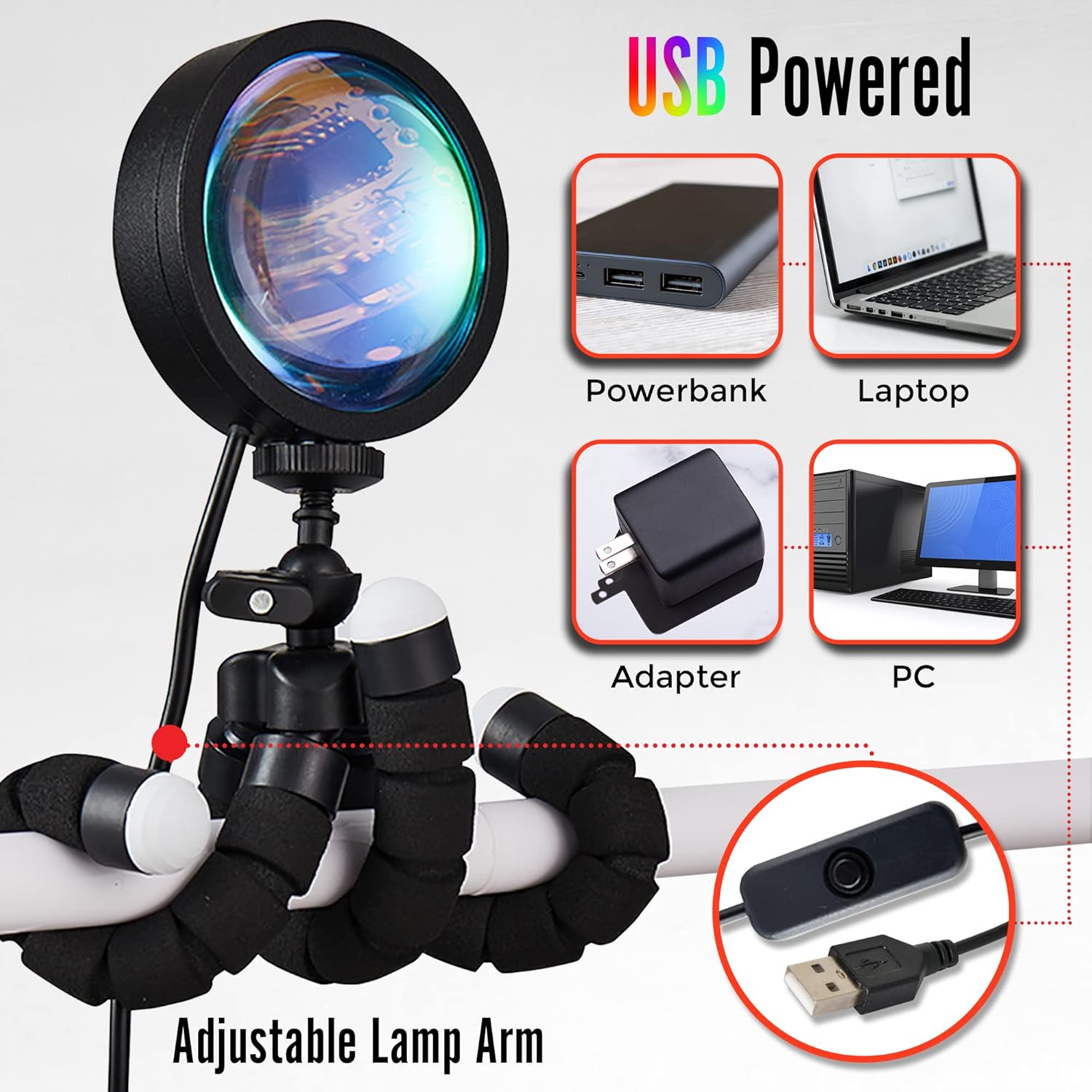 Modern Sunset Lamp 16 Color LED Projector 50MM Crystal Lens 9W Brighter Projection Lens. Mood Lighting Rainbow & Red Sun Display lamp. 360° Rotation App + Remote. Photography Living Room Bedroom Decor