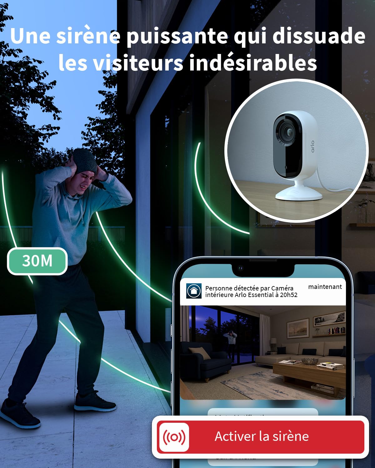 Arlo Essential 2 Interérieure, Caméra de Surveillance, Vidéo HD, 1 Caméra