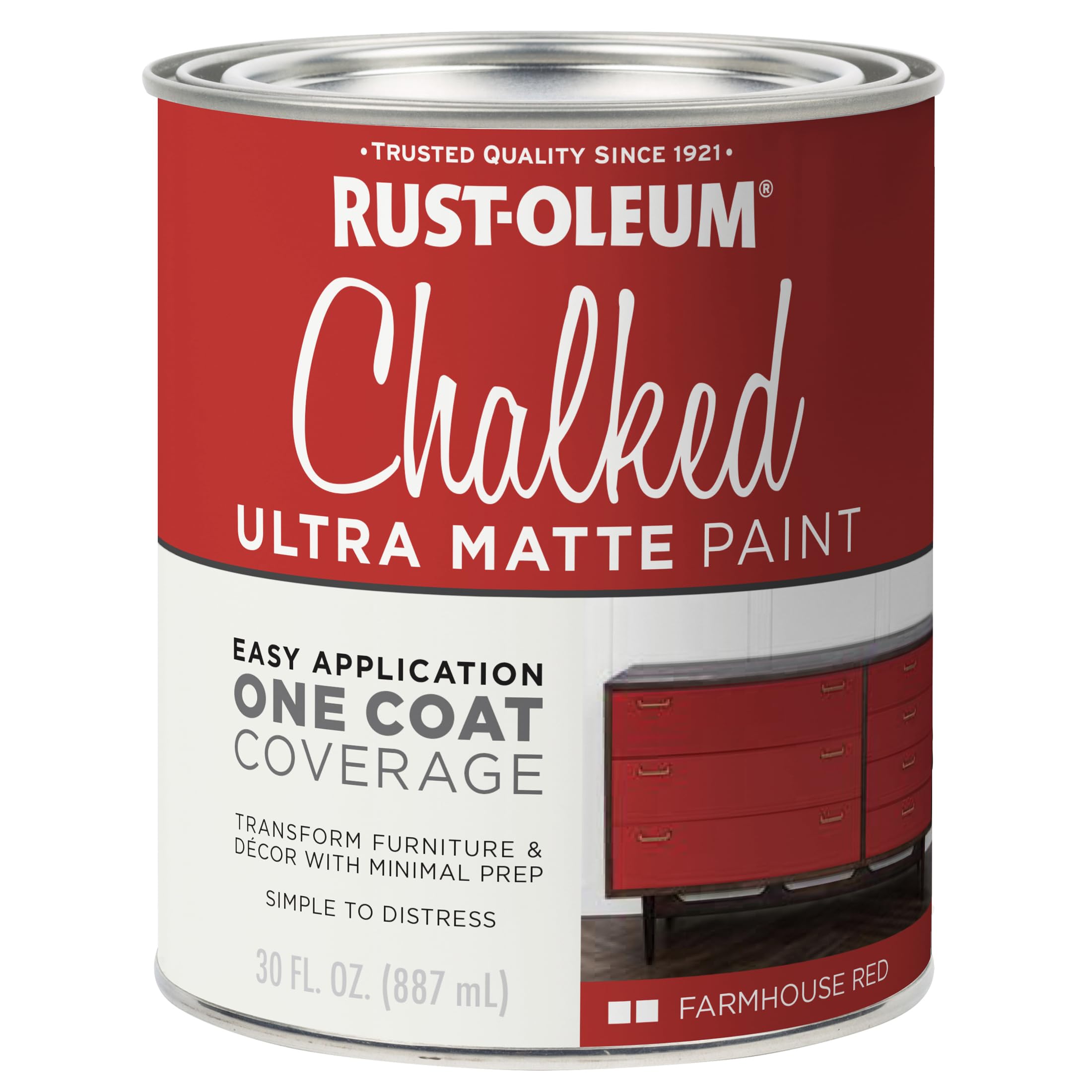 Rust-Oleum Farmhouse Red Chalked All-in-One Ultra Matte Paint | One Coat Coverage | No Primer, Sanding, Or Topcoat Needed | Easy Clean Up | Made in USA | 30 OZ