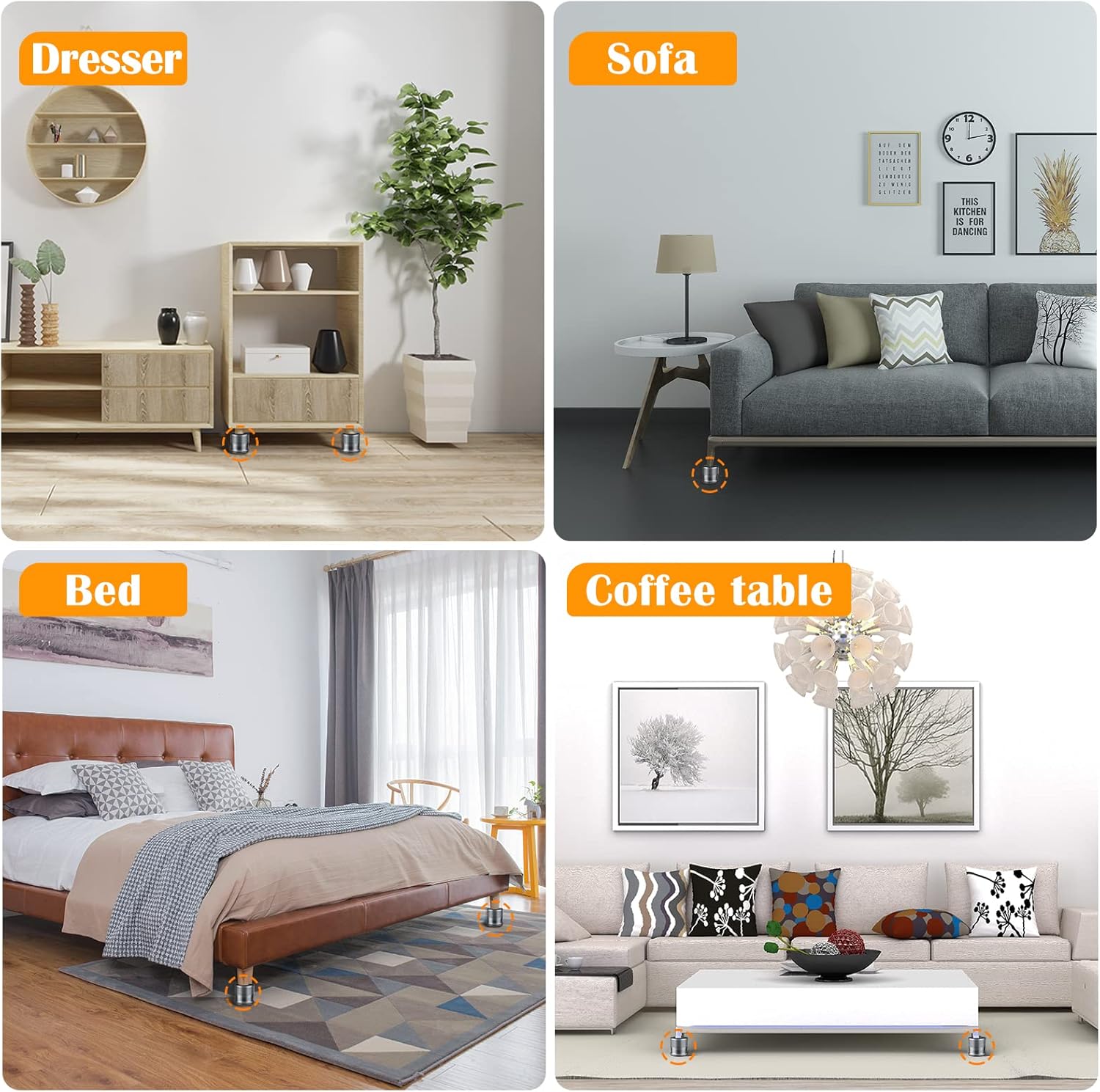 Bed Risers, 3 inch Bed Riser for Adjustable Base,4 Pcs Metal Furniture Risers Heavy Duty Suitable for Bed，Sofa,Dresser,Tables, TV Cabinet etc （Sliver 4 Pcs）