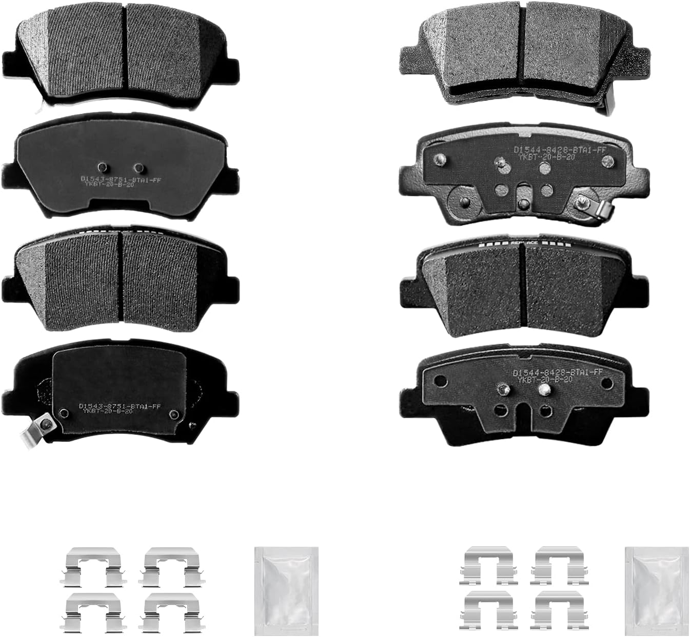 Replacement Front and Rear Ceramic Disc Brake Pad Kit w/Hardware for 2011-2016 Hyundai Elantra/Elantra Coupe/Elantra GT, 2014-2016 Kia Forte/Forte Koup / Forte5 Replacement Front and Rear Ceramic Disc Brake Pad Kit w/Hardware for 2011-2016 Hyundai Elantra/Elantra Coupe/Elantra GT, 2014-2016 Kia Forte/Forte Koup / Forte5