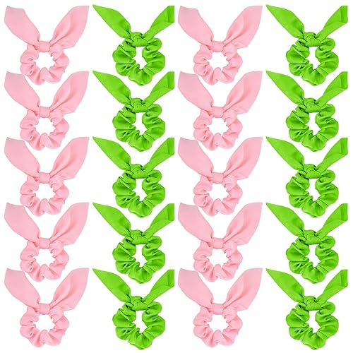 20 coleteros para el cabello con lazo rosa y verde con orejas de conejo, accesorios para el cabello, corbatas, regalo para mujeres Halloween