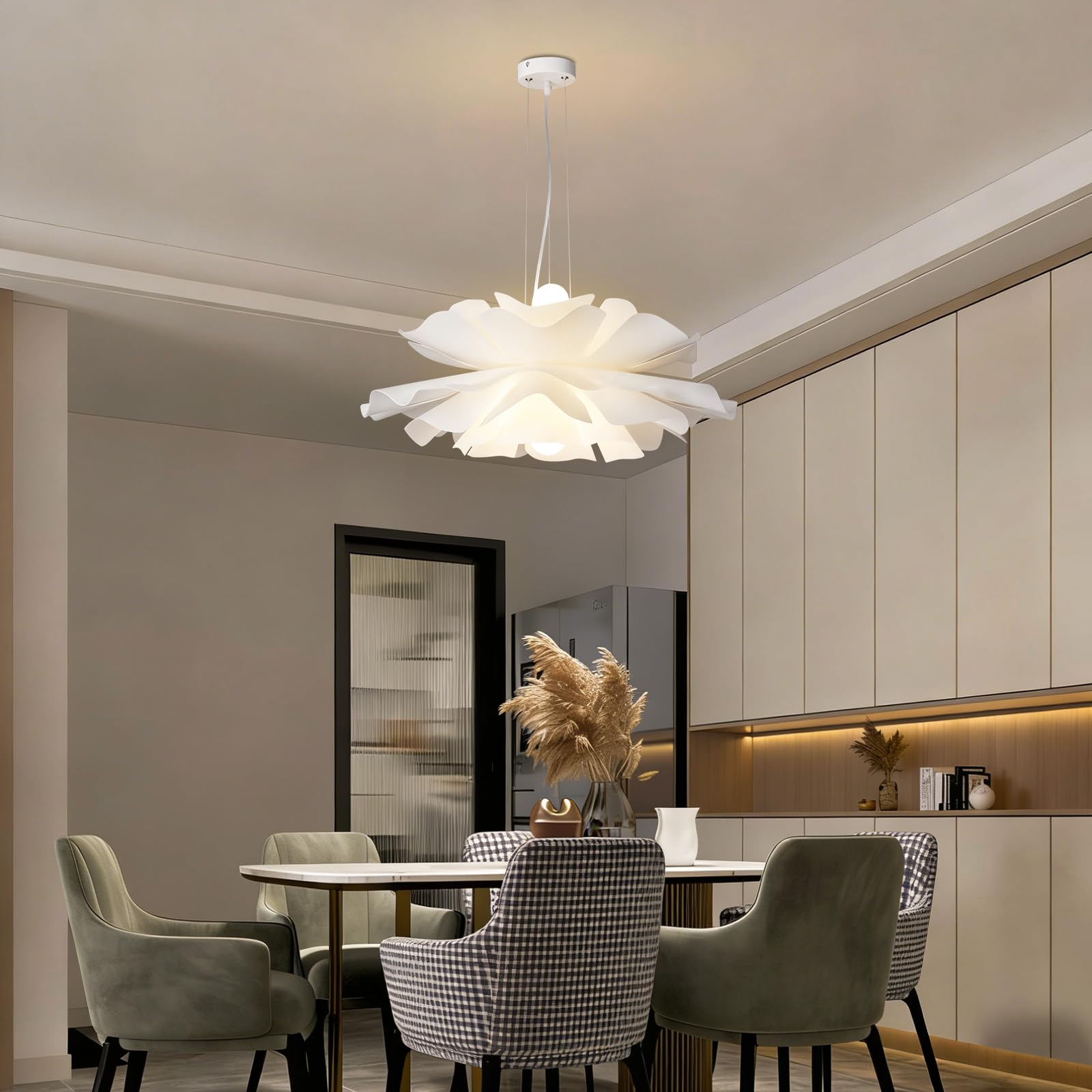 Lampada sospensione moderna in acrilico bianco Lampada a sospensione a fiori creativi Lampadario per camera da letto nordico Illuminazione a sospensione regolabile in altezza Lampada decorativ