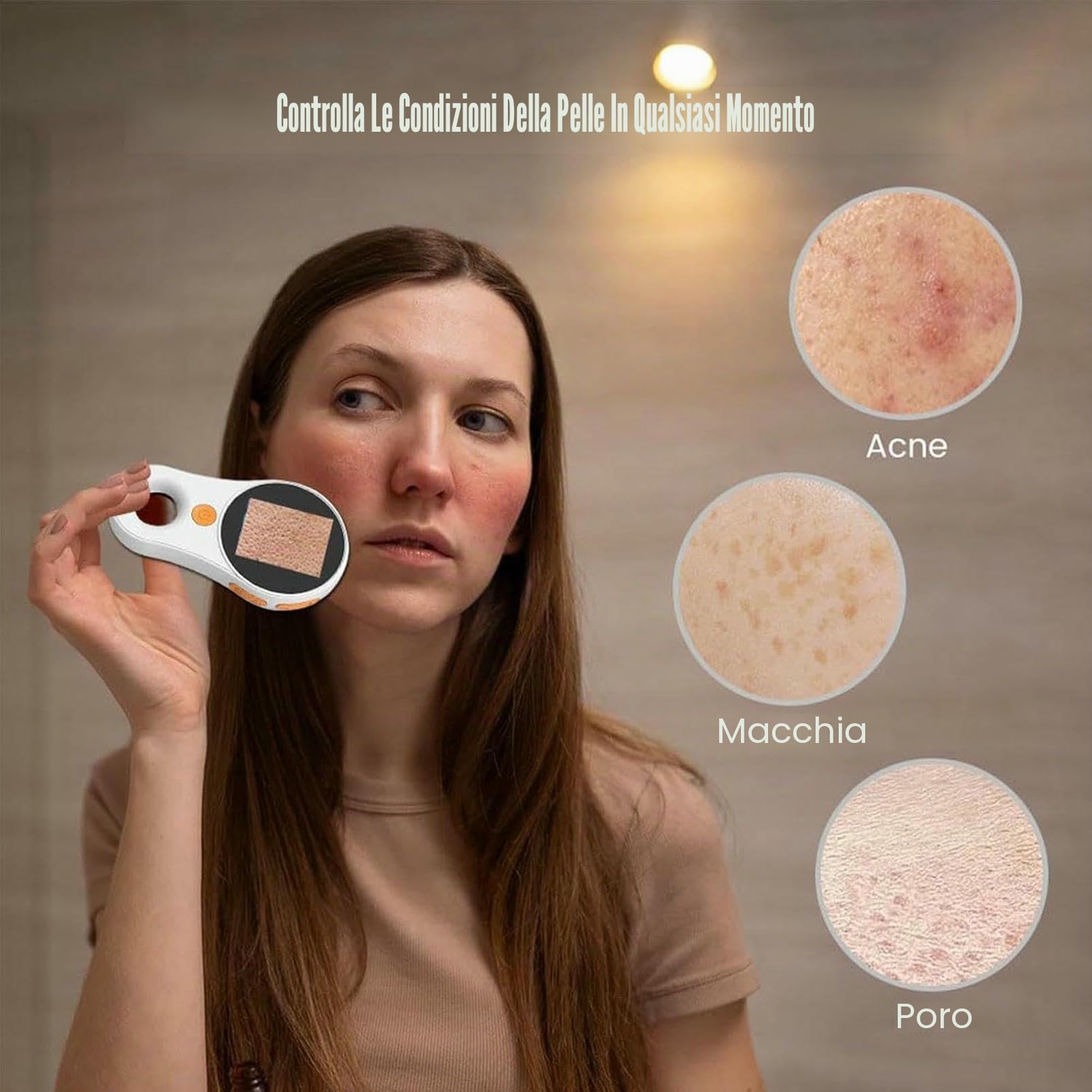 Analizzatore Cutaneo Dermatoscopio Portatile, con Schermo 1080P E 8 LED, Microscopio Digitale Wireless con Lente d'Ingrandimento 500X per Cuoio Capelluto E Pelle del Viso