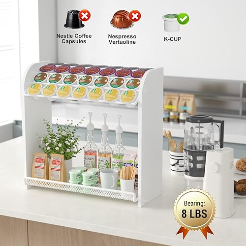 Miniatura 3 de Lixple Organizador de cápsulas de café para encimera, soporte de bambú para tazas K, organizador de estación de café de fácil montaje para barra de