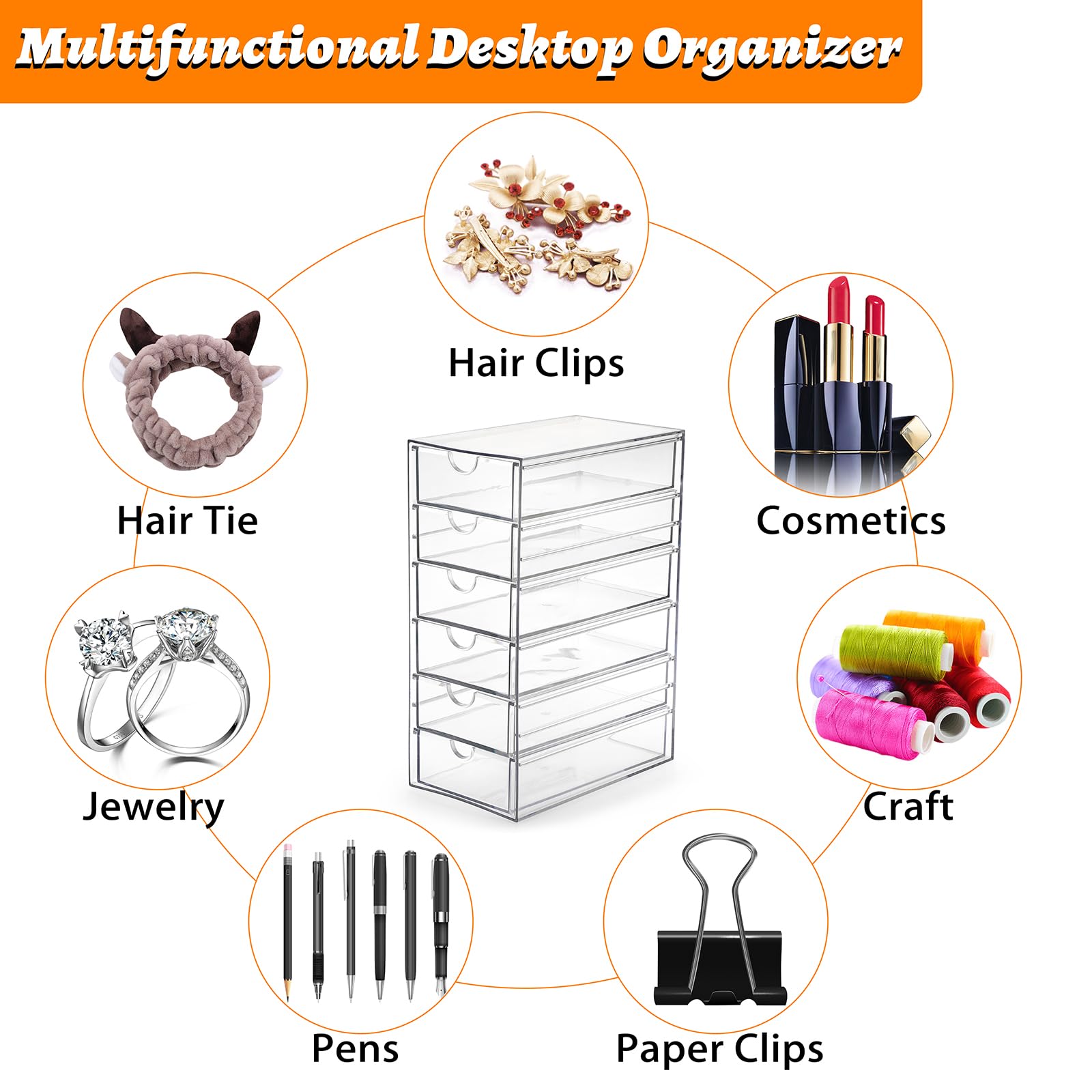 SUMTree Clear Hair Accessory Organizer Box with 6 Drawers, Plastic Hair Accessory Organizer Box - Image 3