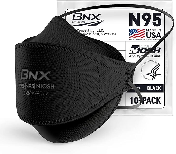 BNX N95 Mask Black NIOSH Certified MADE IN USA Particulate Respirator Protective Face Mask