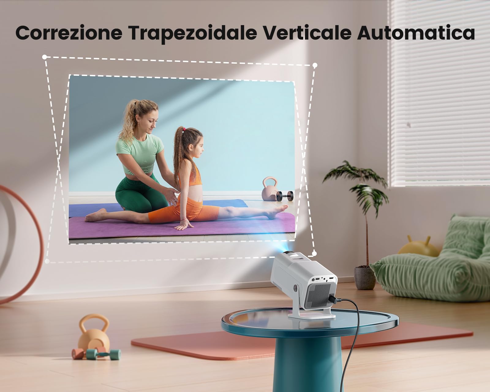 Mini Proiettore 4K Supporto, 20000 Lumen Portatile Videoproiettore Nativo 1080P WIFI Bluetooth TOPTRO Correzione Verticale Automatica Home Theater per IOS/HDMI/PS5/Fire Stick [Ruotabile di 270°]