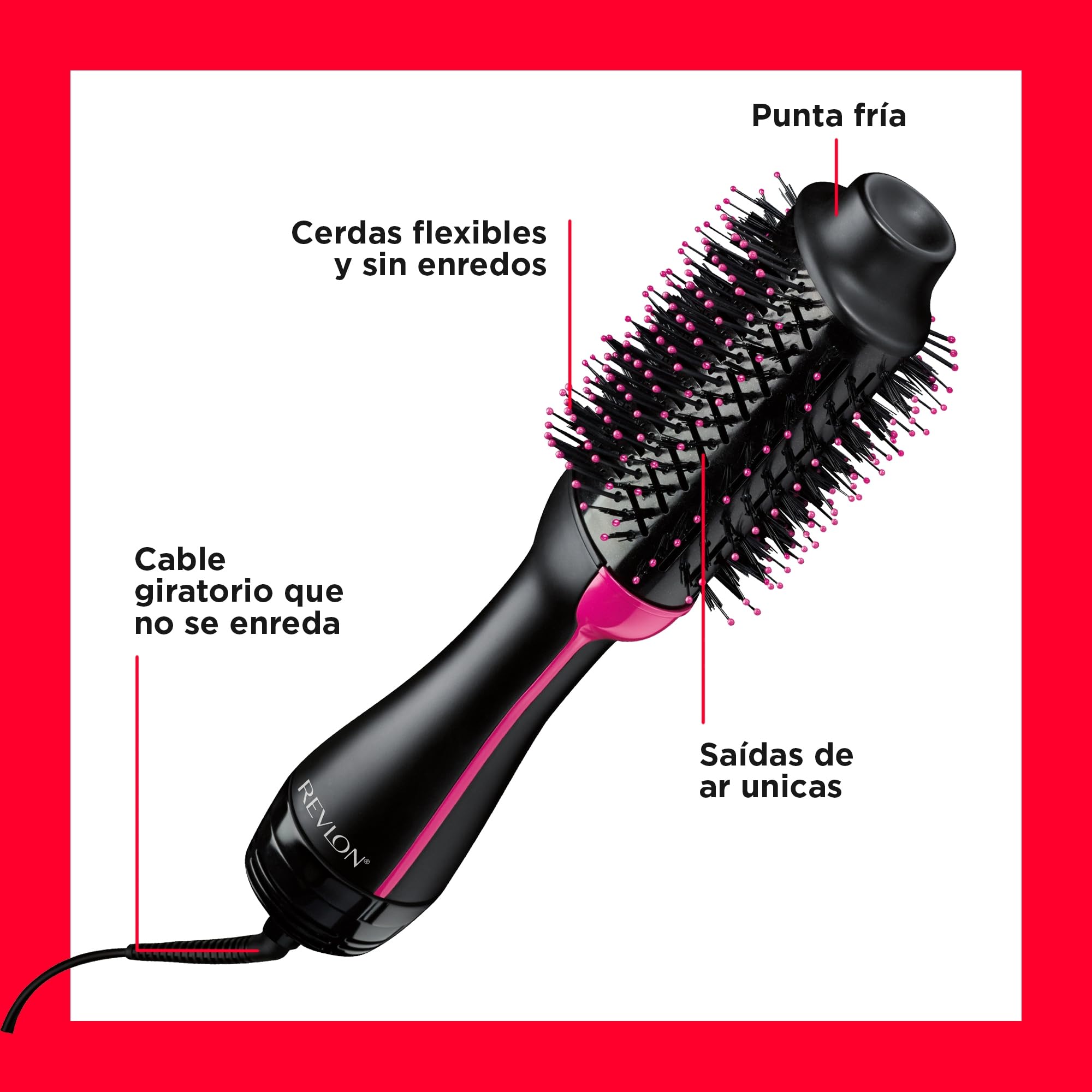 REVLON Salon One-Step Secador y Volumizador 3 Posiciones de Calor 2 Velocidades Revestimiento Cerámico Mango Ergonómico Negro Rosa Original