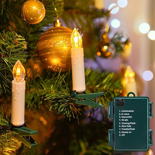 Luces de vela para árbol de Navidad, funcionan con pilas, 50 luces LED sin llama con clips, luces de vela conectables de 48 pies para árbol de