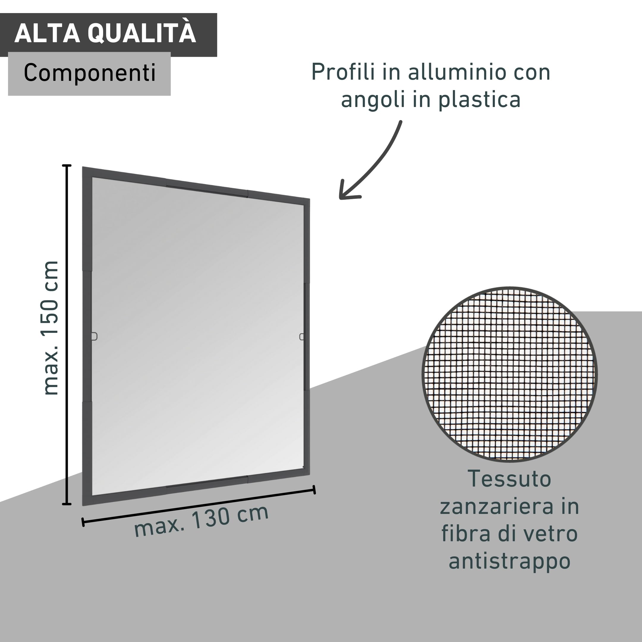 Windhager Zanzariera telescopica per protezione dagli insetti Flexi Fit, finestra con telaio elasticizzato, finestra telescopica senza seghe, kit fai da te 130 x 150 cm, antracite, 04306