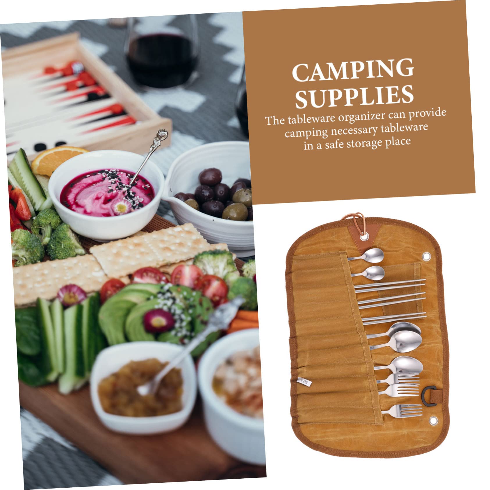 TOYANDONA Stoviglie Con Utensili Per Picnic e Barbecue Posate in Tela Arrotolabile Per Escursioni All e Trasporto Facile