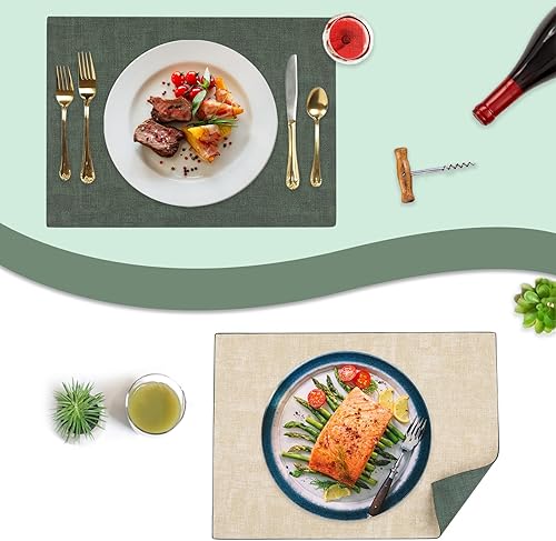 Miniatura 2 de SUEH DESIGN Juego de 6 manteles individuales de cuero, reversibles, resistentes al calor, impermeables, antideslizantes, para mesa de comedor,