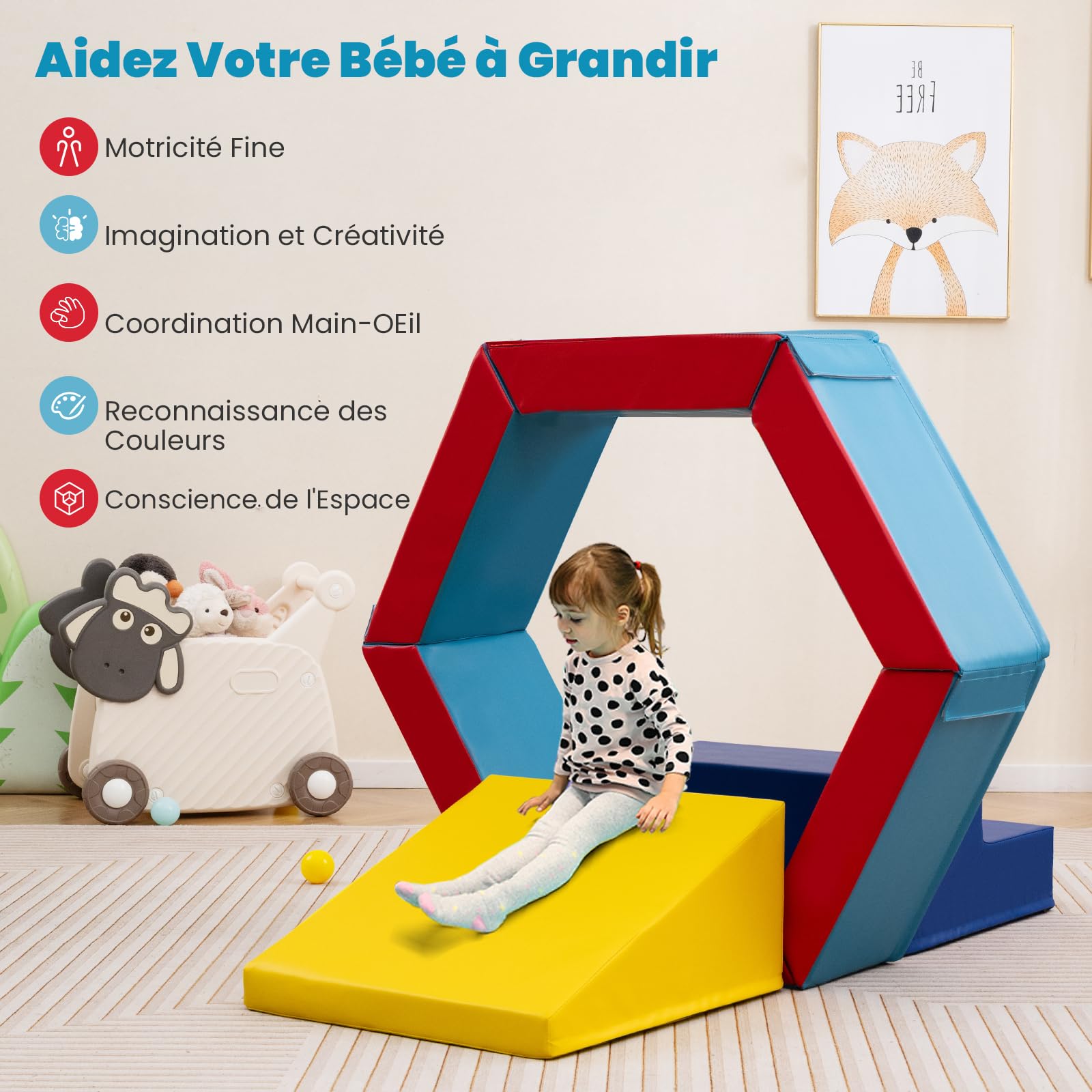 DREAMADE 3 Parcours Motricité Bébé, Blocs de Construction & Piscine à Balles pour Grimper et Ramper avec 100 Balles Océaniques, pour Enfants 1+ Ans