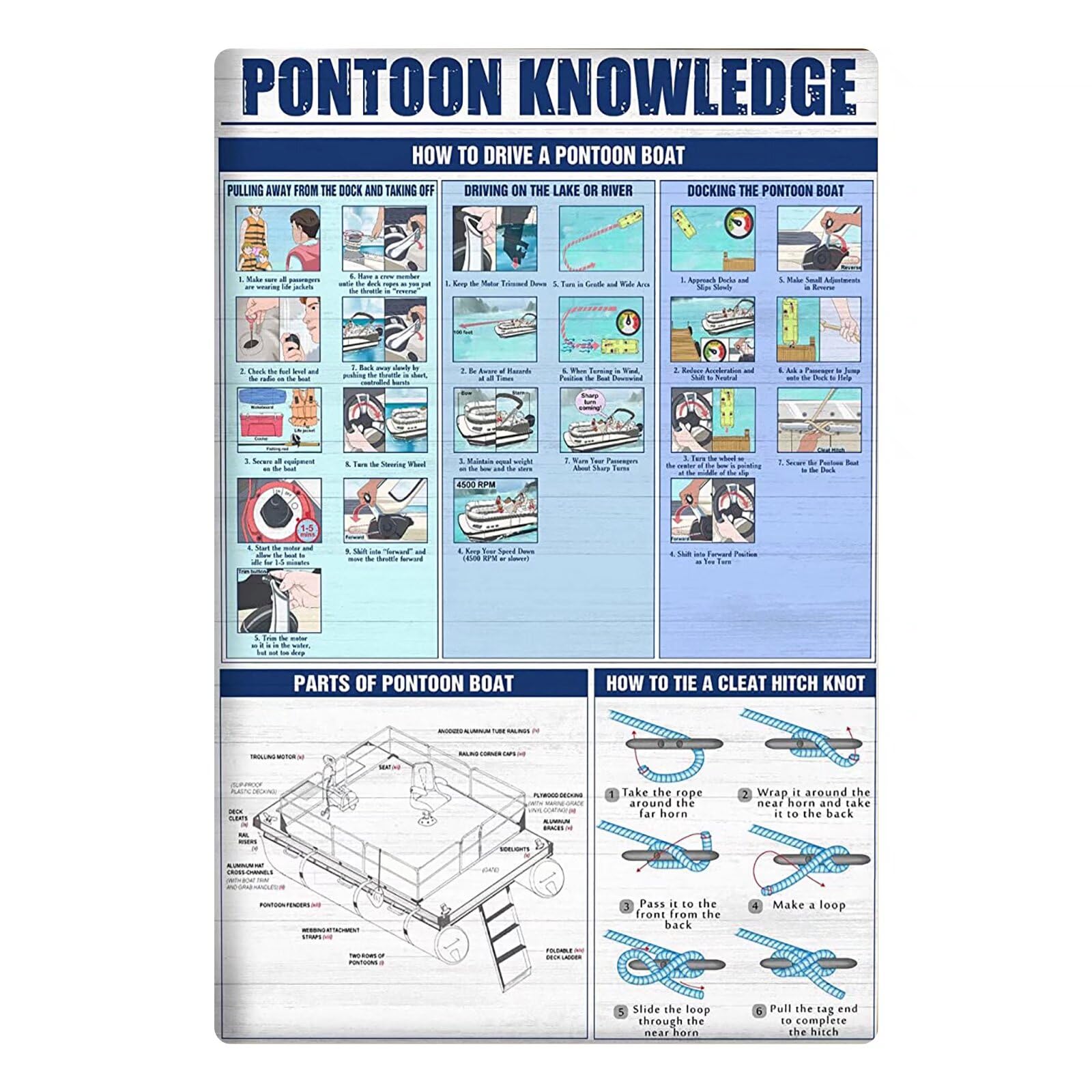 rayprint Pontoon Knowledge Metal Tin Signs How To Drive A Pontoon Boat Posters Sailors Reference Guide Plaque Decorations Art Home Club Farmhouse Wall Decor 8x12 Inches