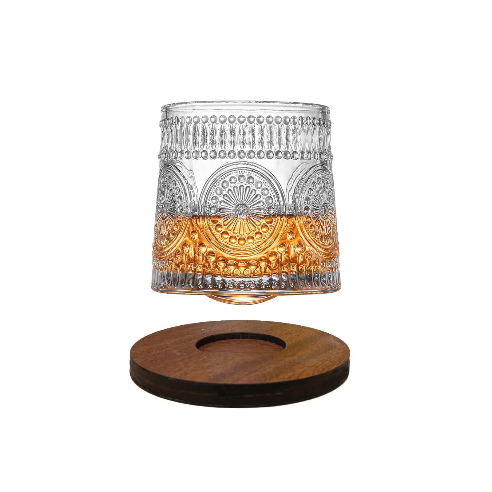 Spinny Whiskey Glasses Set | Rotatable Heavy Base Tumbler Crystal Glass Cups, Glasses with Creative Coasters | Perfect for Scotch, Bourbon, Juice, Water, Cocktails (150 ml - Design C with Coaster)-image-27
