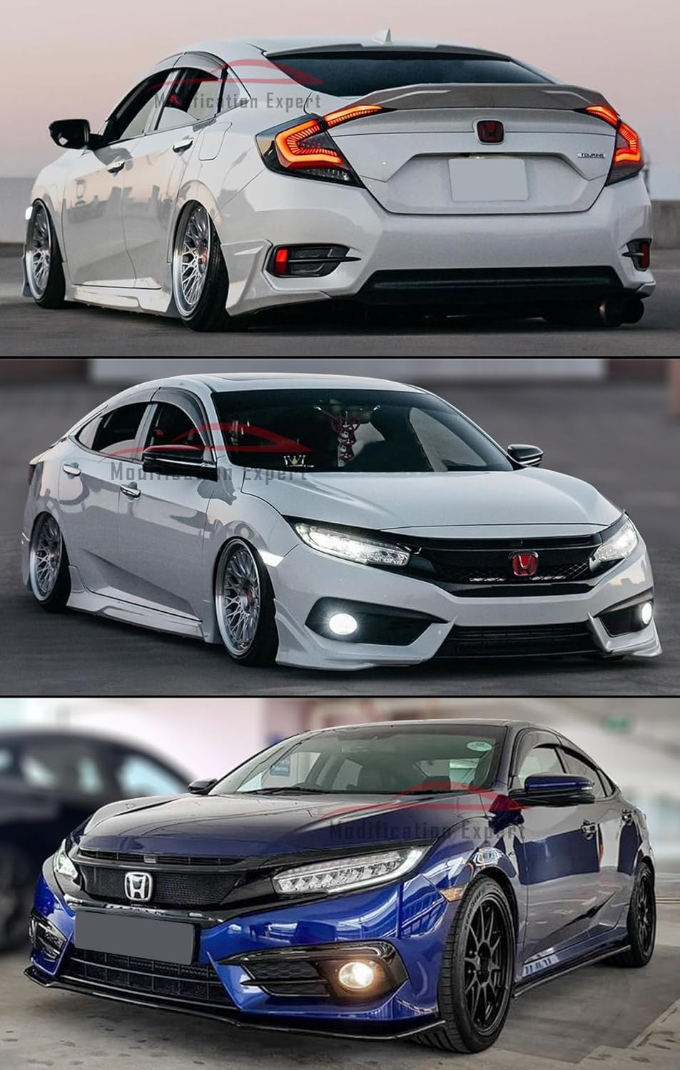 Fits for 2016-2021 10th Gen Honda Civic 4 Door Sedan Sporty Black Trim Smoke Tinted Window Visors Rain Guards Deflector