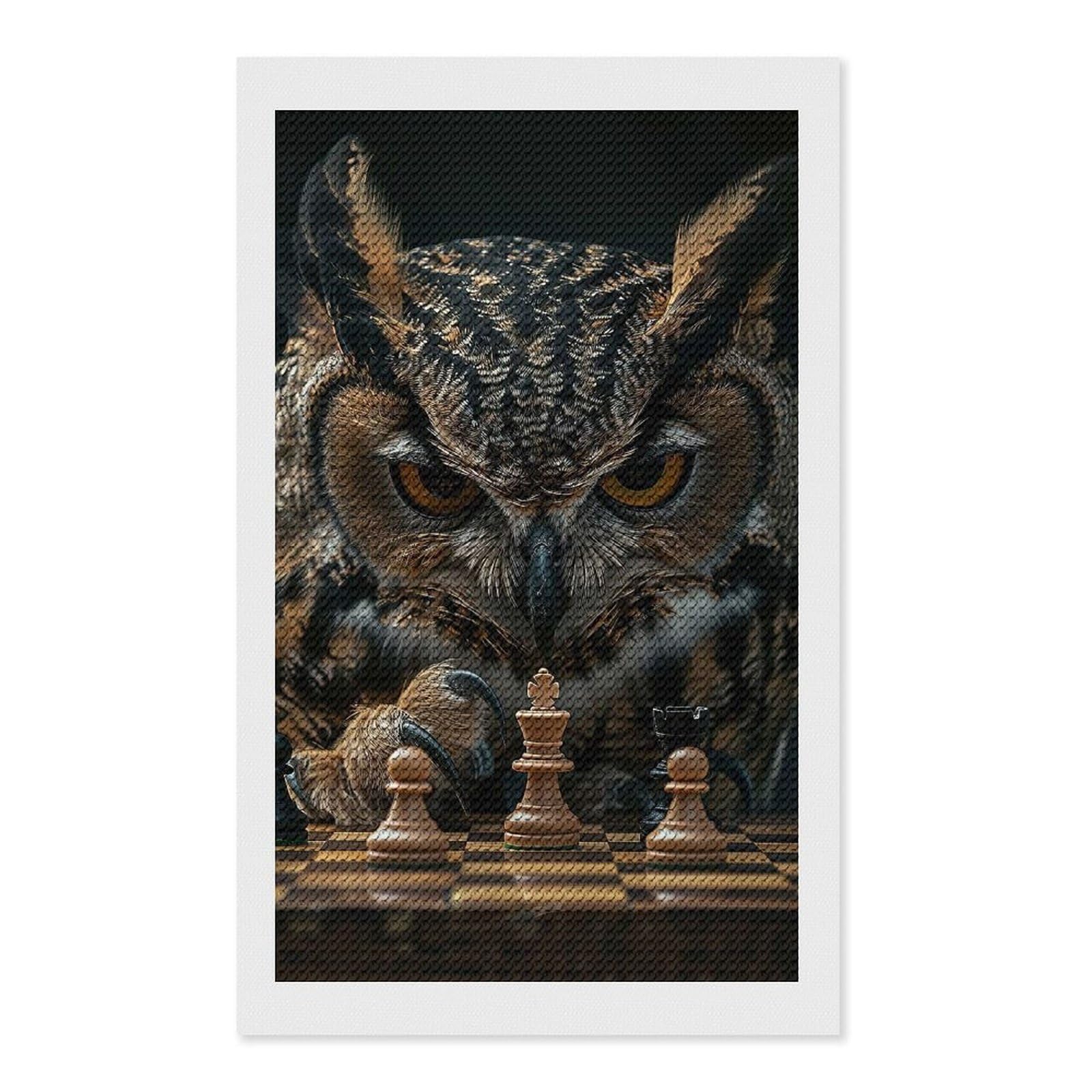 Junmoney Owl Chess Diamond Painting Set 12"x20", Full Kit Included, Sparkling Round Gems, Farmhouse Decor, Festive Craft Gift
