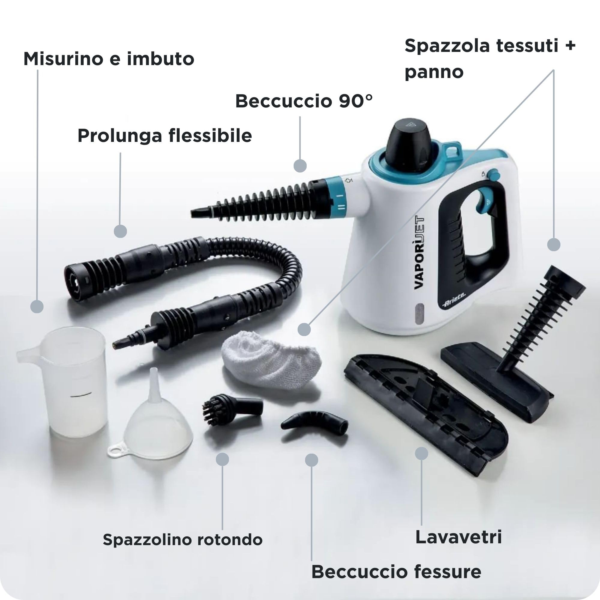Ariete 4137 Pistola a Vapore Multifunzione - Vaporì Jet - Vapore pronto in 3 minuti - Pressione 3,5 bar - Kit di accessori in dotazione