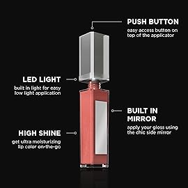 Pure Illumination Light-Up Lip Gloss with LED-Lit Applicator Brush + Side Mirror, Non-Sticky, Moisturizing Hydrating Lip Glosses with Lanolin, Jojoba Oil, & Vitamin E, On Pointe