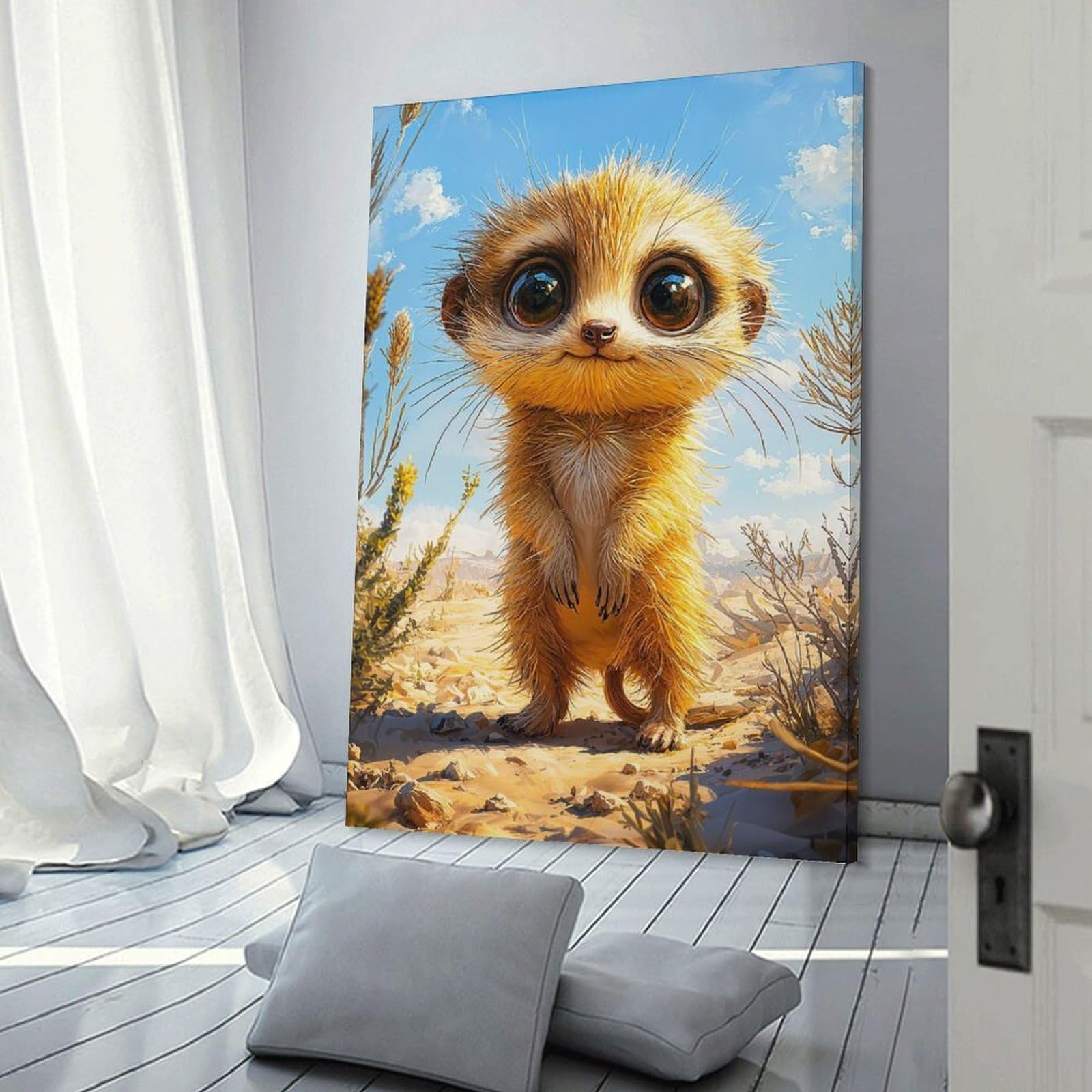 Junmoney Cute Meerkat with Big Eyes Wall Art Print, 16x24inch(40x60cm), for Office, Study Or Home Workspace, Decorative Artwork for Productive Spaces