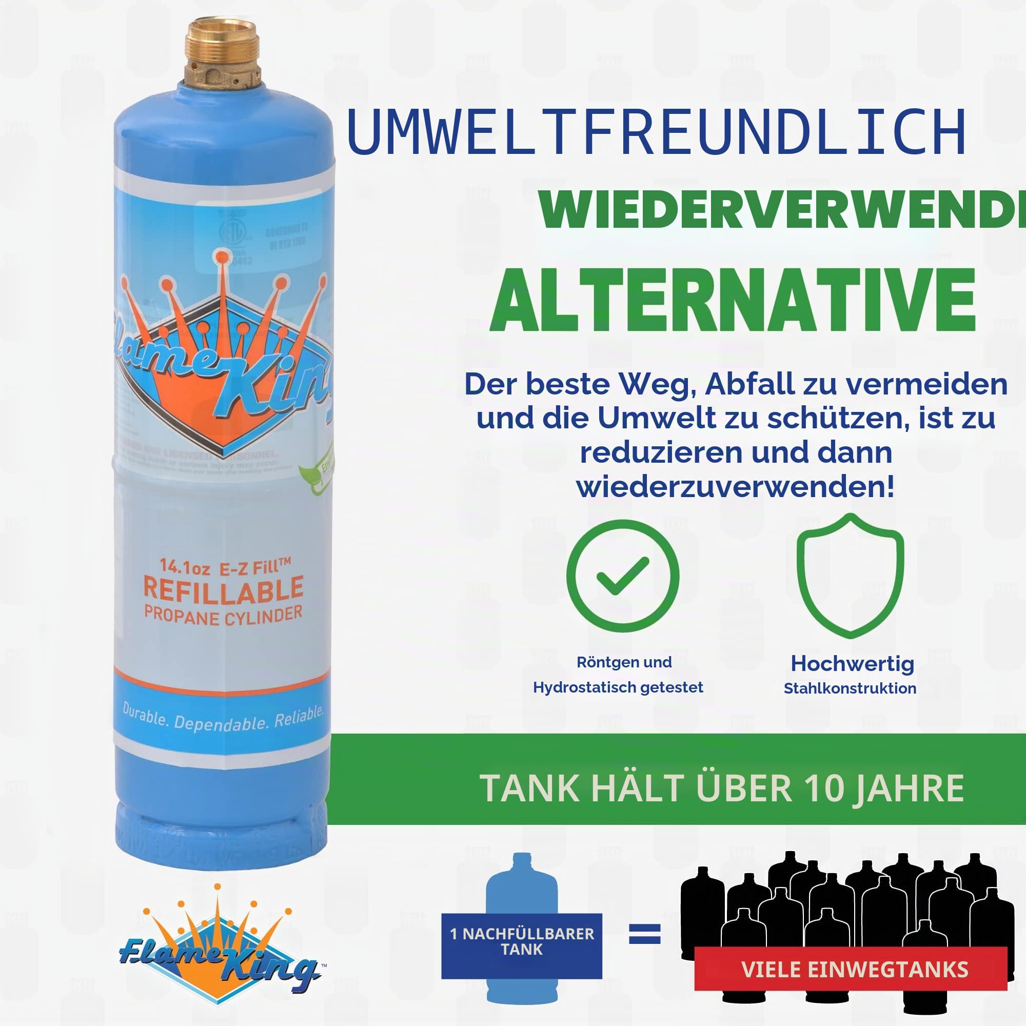 Flame King FLMKNG141LP Leerer Propan-Schweißzylindertank, wiederverwendbar und transportierbar, sichere und legale Nachfülloption, 450 ml, Blau