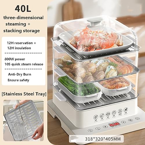 Miniatura 3 de Vaporizador de alimentos de 3 capas40l multicocinas eléctricas de 800 W  Utensilios de cocina de vapor de preservación automática del calor