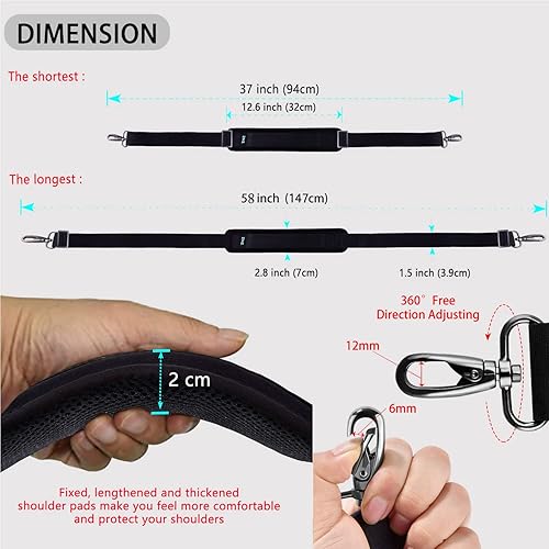 Miniatura 2 de ZINZ Correa de hombro de 58 pulgadas ultra gruesa fija acolchada y hebillas ajustables correa cruzada para maletín portátil bolsa equipaje