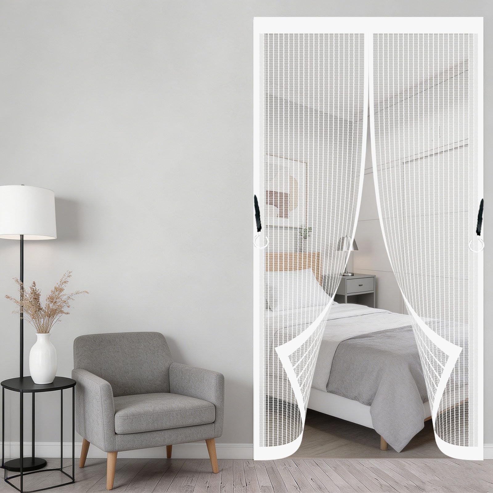 Hokxuan White Heavy Duty Bug Mesh Curtain 92 X 155 Cm Frame Hook & Loop Keep Bugs Out Lets Fresh Air In No Gap Heavy Duty Bug Mesh Curtain For Bedroom Pet Friendly Living Room,